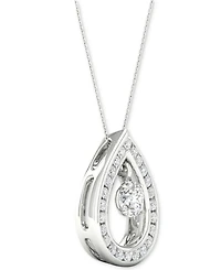 Diamond Orbital Teardrop Halo Pendant Necklace (1/3 ct. t.w.) in 10k White Gold, 16" + 2" extender