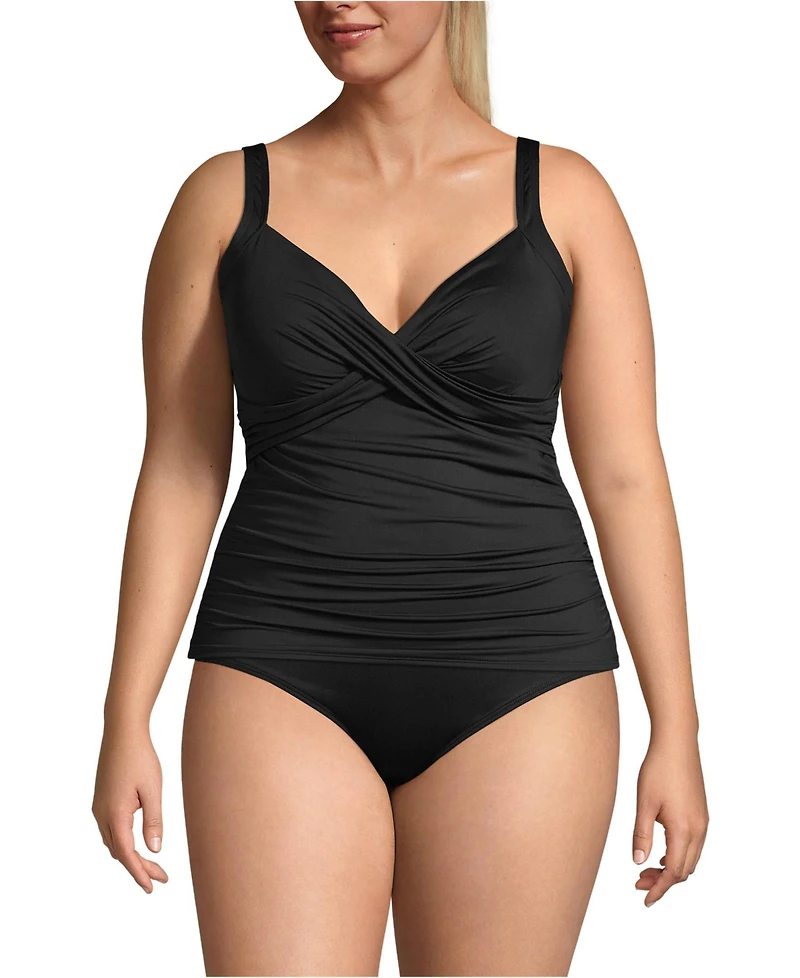 Lands' End Plus Ddd-Cup V-Neck Wrap Underwire Tankini Swimsuit Top