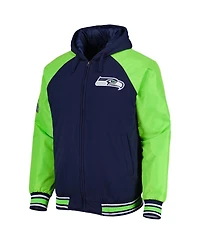 Men's G-iii Sports by Carl Banks College Navy Seattle Seahawks Defender Raglan Full-Zip Hoodie Varsity Jacket