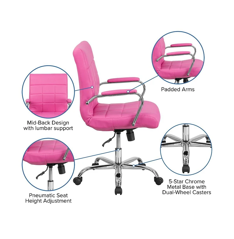 Emma+Oliver Mid-Back Vinyl Executive Swivel Office Chair With Chrome Base And Arms