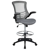Emma+Oliver Mid-Back Mesh Ergonomic Drafting Chair With Foot Ring And Flip-Up Arms