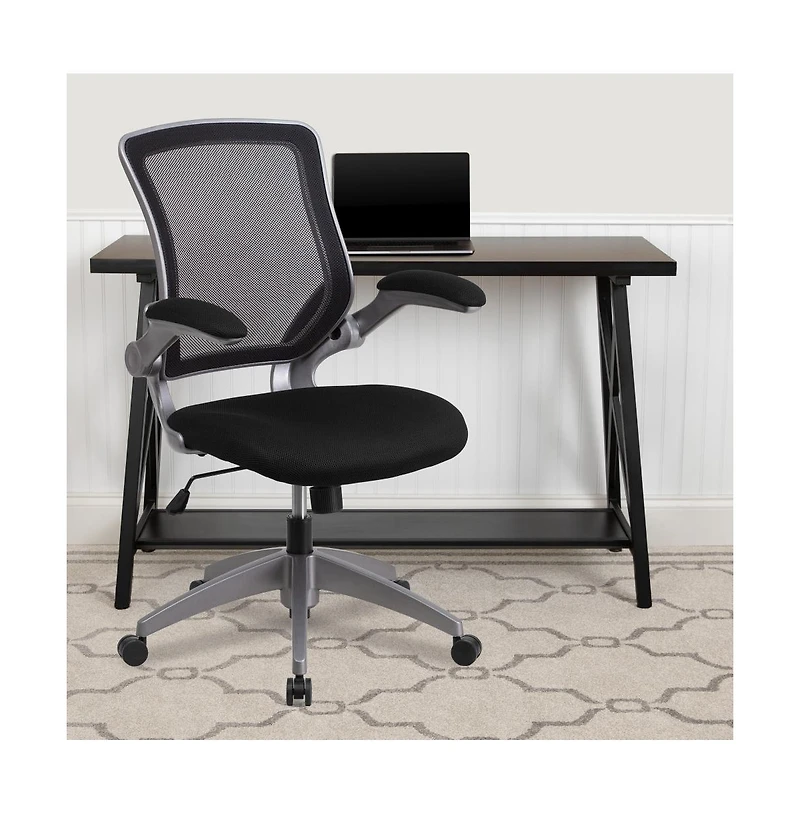 Emma+Oliver Mid-Back Mesh Swivel Ergonomic Task Office Chair With Gray Frame & Flip-Up Arms