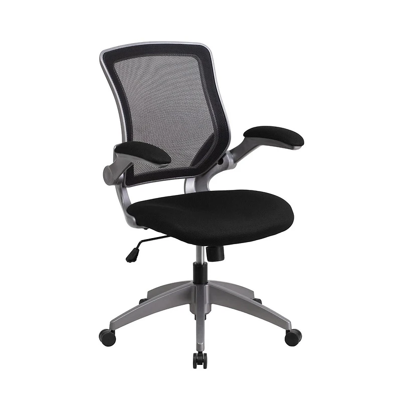 Emma+Oliver Mid-Back Mesh Swivel Ergonomic Task Office Chair With Gray Frame & Flip-Up Arms