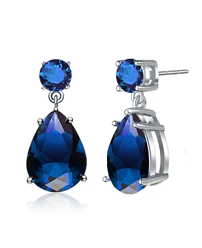 Sterling Silver Oval Shaped Cubic Zirconia Accent Drop Earrings