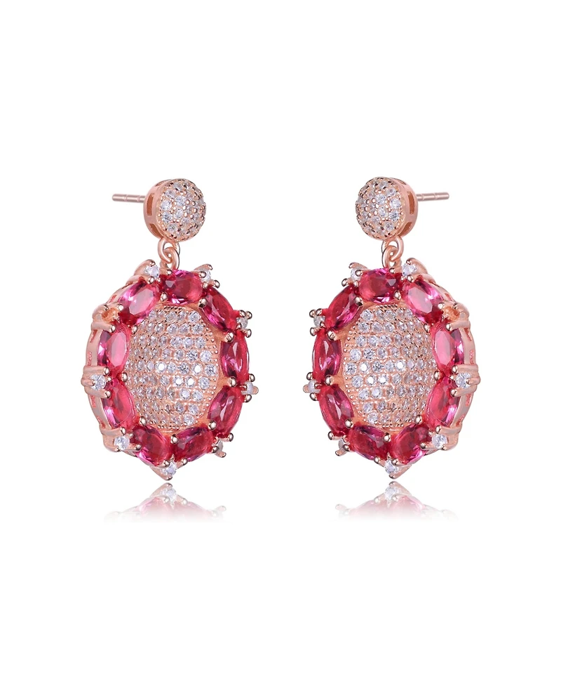 Sterling Silver with 18K Rose Gold Plated and Red Cubic Zirconia Accent Drop Earrings