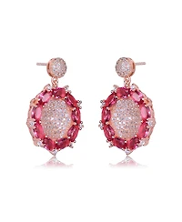 Sterling Silver with 18K Rose Gold Plated and Red Cubic Zirconia Accent Drop Earrings