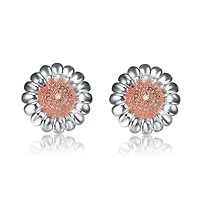 Sterling Silver Cubic Zirconia Two Tone Sunflower Earrings