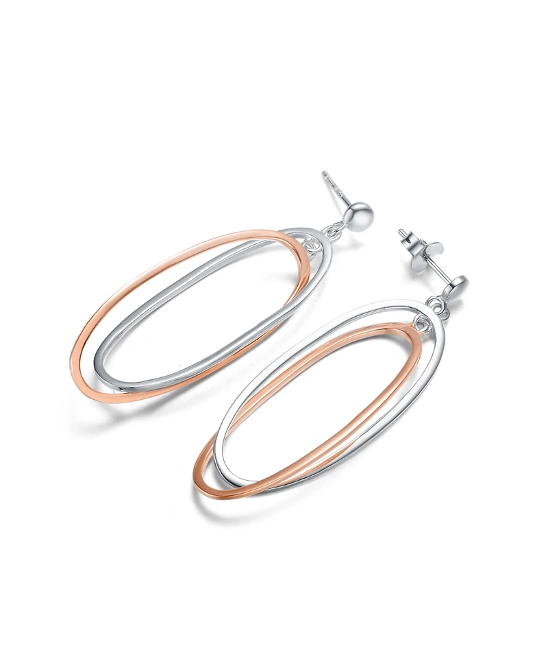 18K Rose Gold And White Gold Plated Elegant Sterling Silver Two-Tone Oval Earring