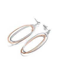 18K Rose Gold And White Gold Plated Elegant Sterling Silver Two-Tone Oval Earring