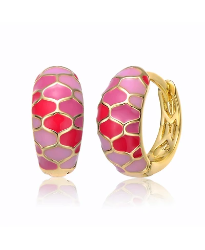 Young Adults/Teens 14k Yellow Gold Plated Pink Sunset Stained Glass Snake Scale Hoop Earrings