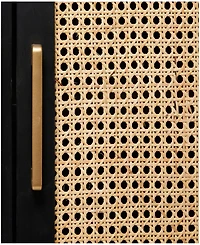 Rosemary Lane 36" Wood 1 Shelf and 2 Door Cabinet with Cane Front Doors and Gold-Tone Handles