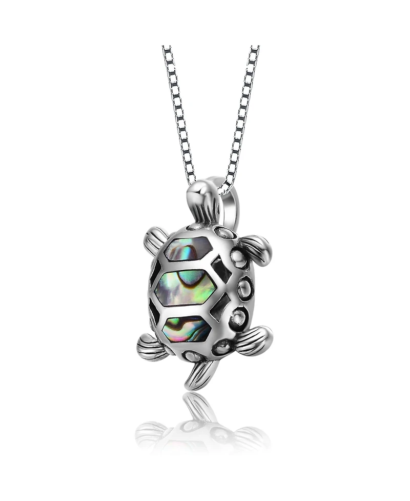 Sterling Silver White Gold Plated Abalone Hoop Pendant Necklace