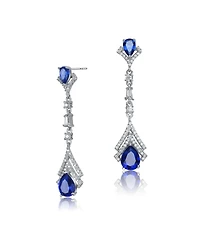 Sterling Silver With White Gold Plated Clear And Green Cubic Zirconia Double Haloed Drop Earrings
