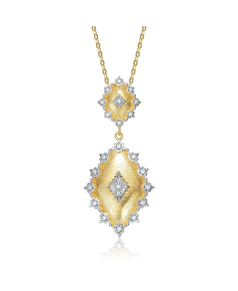 White Gold and 14K Gold Plated Cubic Zirconia Designed Pendant Necklace