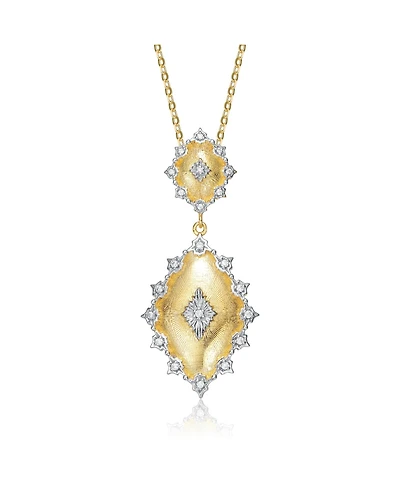 White Gold and 14K Gold Plated Cubic Zirconia Designed Pendant Necklace