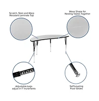 Emma+Oliver 60" Half Circle Wave Flexible Collaborative Adjustable Height Activity Table