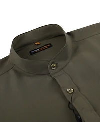 Suslo Couture Men's Slim Fit Solid Performance Collarless Button Down Shirt
