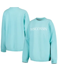 Women's Pressbox Mint Wisconsin Badgers Comfy Cord Bar Print Pullover Sweatshirt