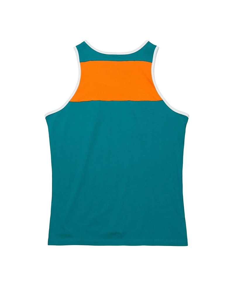 Men's Mitchell & Ness Teal, Orange Miami Dolphins Gridiron Classics Heritage Colorblock Tank Top