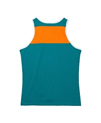 Men's Mitchell & Ness Teal, Orange Miami Dolphins Gridiron Classics Heritage Colorblock Tank Top