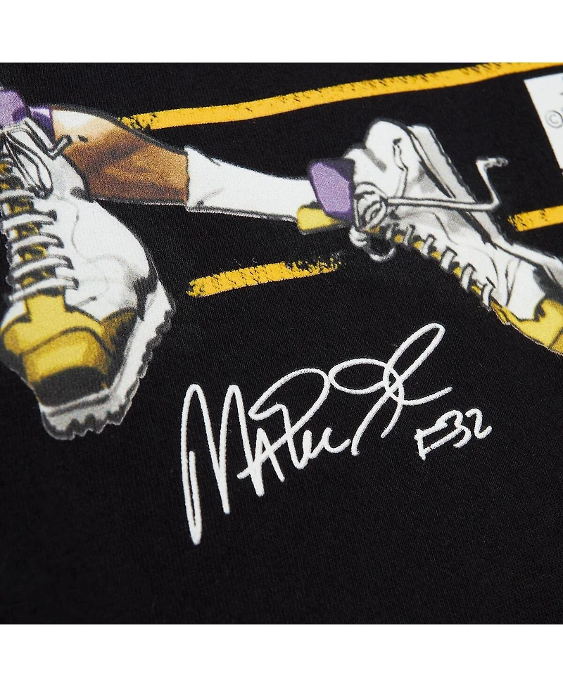 Men's Mitchell & Ness Magic Johnson Black Los Angeles Lakers Hardwood Classics Caricature T-shirtMen's Mitchell & Ness Magic Johnson Black Los Angeles