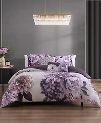 Bebejan Plum Petal Bedding 100% Cotton Sateen 5 Piece Queen Size Reversible Comforter Set