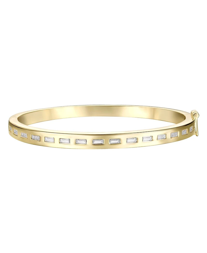 14k Yellow Gold Plated with Bezel Set -Like Cubic Zirconia Baguette Bangle Bracelet