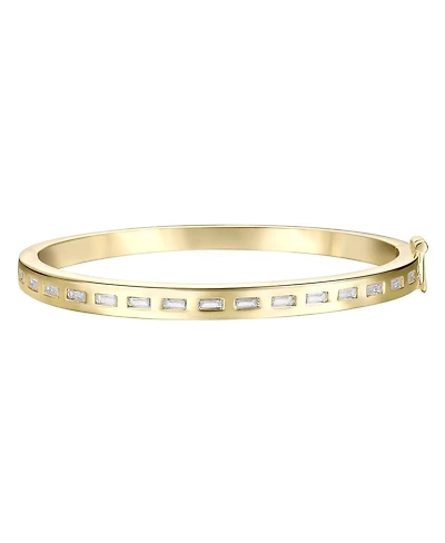 14k Yellow Gold Plated with Bezel Set -Like Cubic Zirconia Baguette Bangle Bracelet