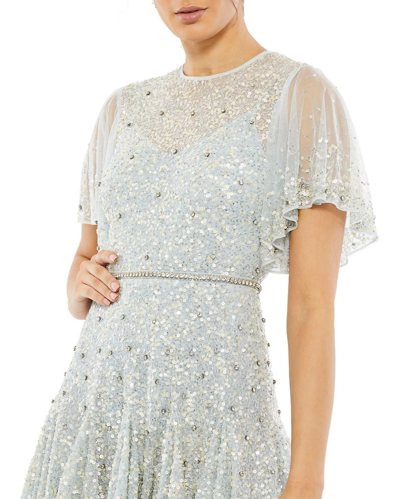 Mac Duggal Women's Flounce Sleeve Tea Length Dress