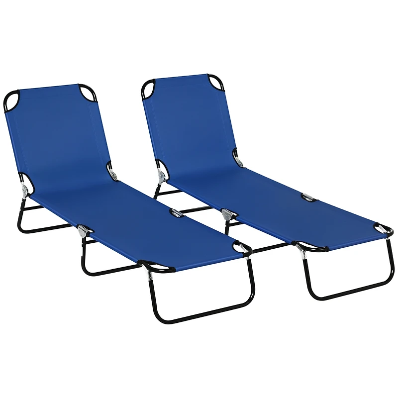 Outsunny Folding Chaise Lounge Pool Chairs, Reclining Back, Steel Frame & Breathable Mesh for Beach, Yard