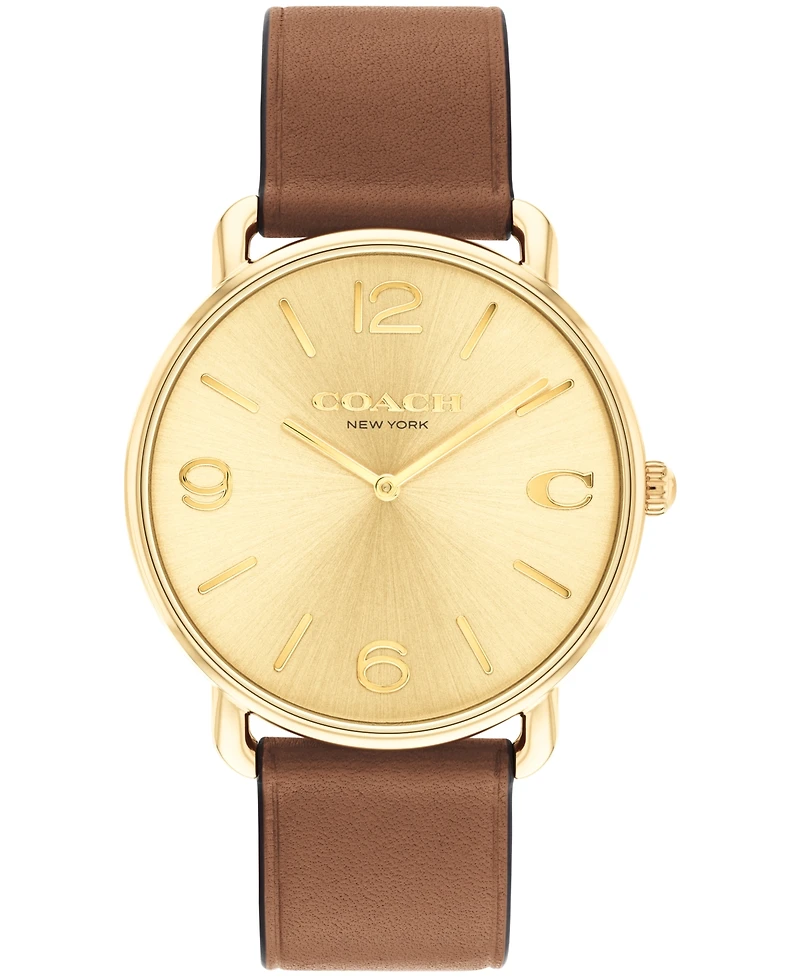 Coach Unisex Elliot Saddle Leather Strap Watch, 40mm