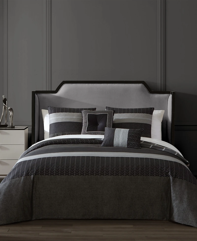 Bebejan Kyle Black Bedding 200 Thread Count 100% Cotton Sateen 5 Piece Reversible King Comforter Set