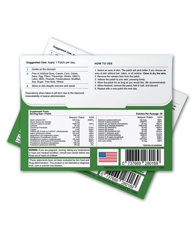 MultiVitamin Plus Topical Patch without Iron by PatchAid (30-Day Supply)