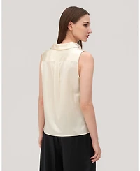 V-Neck Sleeveless Silk Violet Blouse For Women