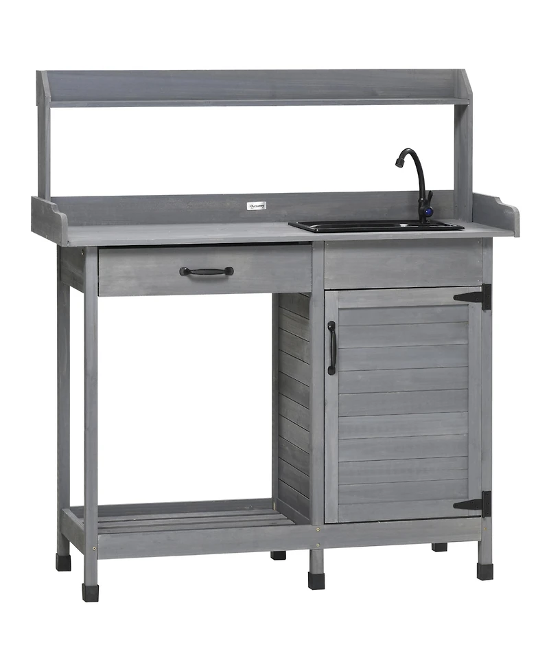 Outsunny Potting Bench Prep Table w/Faucet, Sink and Storage,