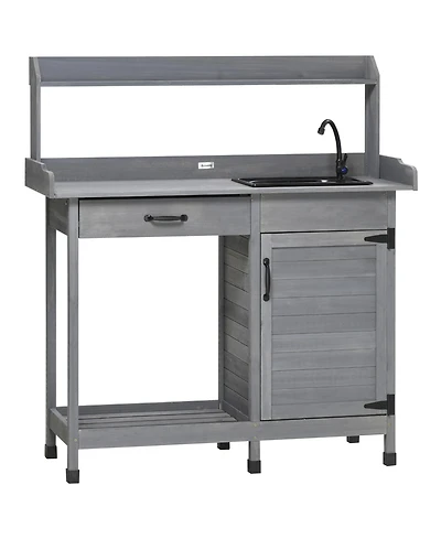Outsunny Potting Bench Prep Table w/Faucet, Sink and Storage,