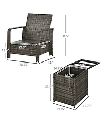 Outsunny 3 Piece Patio Furniture, Pe Wicker Storage Table & Chairs