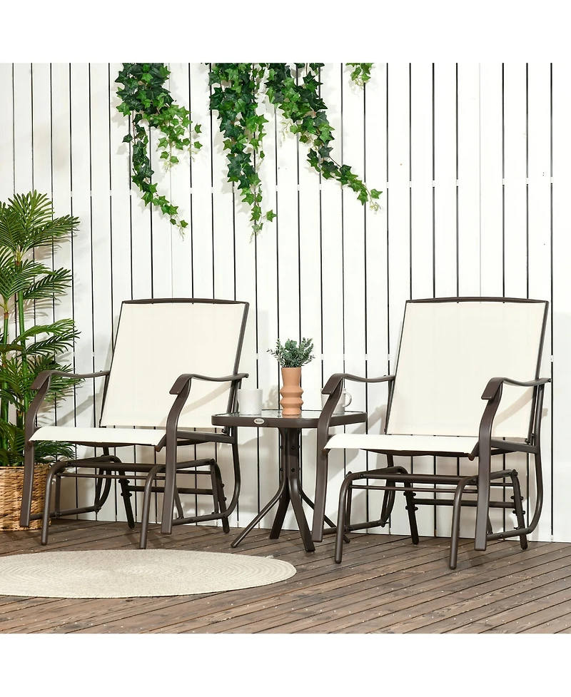 Outsunny 3 Piece Bistro Set with Outdoor Gliders, Glass Top Table,