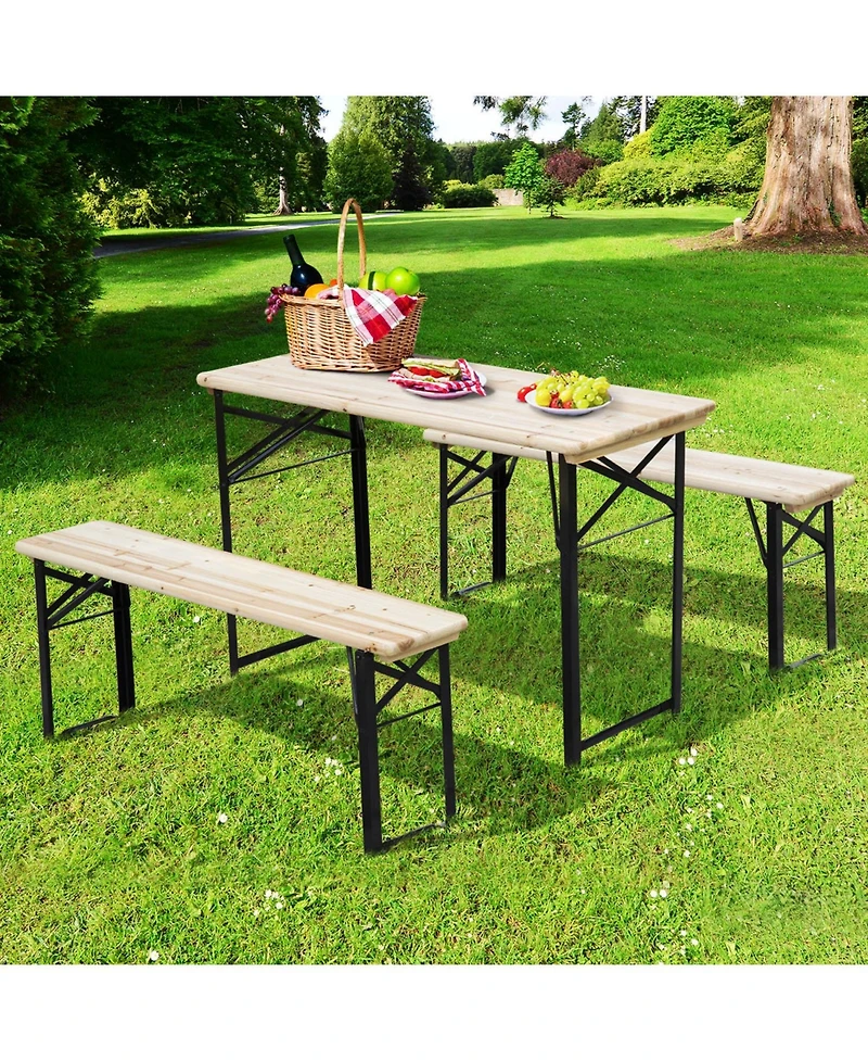 Outsunny 6' Portable Picnic Table and Bench Set, Outdoor Wooden Folding Camping Dining Table Set for Patio Garden Outdoor Activities