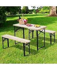 Outsunny 6' Portable Picnic Table and Bench Set, Outdoor Wooden Folding Camping Dining Table Set for Patio Garden Outdoor Activities