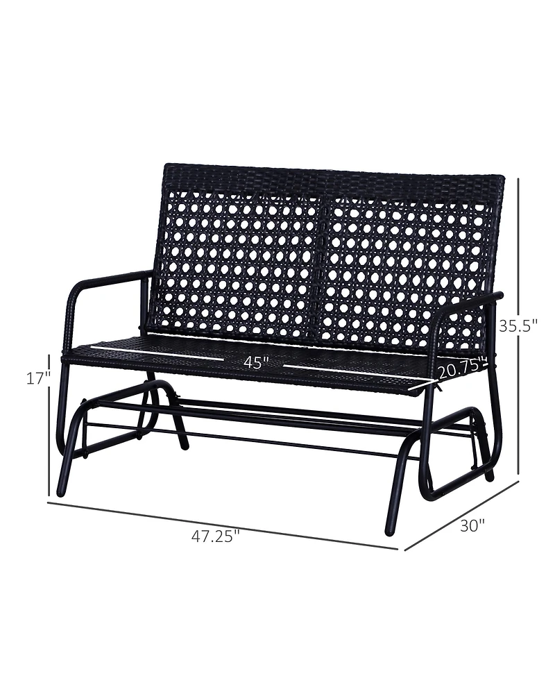 Outsunny Patio 2-Person Wicker Glider Bench Rocking Chair, Outdoor All-Hand Woven Pe Rattan Loveseat w/ Ergonomic Design Rocking System for Patio, Gar