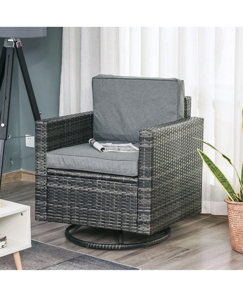 Outsunny Rattan Wicker Swivel Rocking Chair with Armrest, Soft Thick Cushions, Outdoor Club Chair with Strong Steel Frame for Patio, Lawn, Garden, Yar