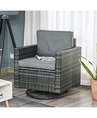 Outsunny Rattan Wicker Swivel Rocking Chair with Armrest, Soft Thick Cushions, Outdoor Club Chair with Strong Steel Frame for Patio, Lawn, Garden, Yar