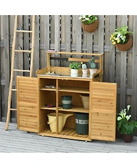 Outsunny Backyard Garden Tool Storage & Potting Bench w/ 2 Magnetic Close Doors