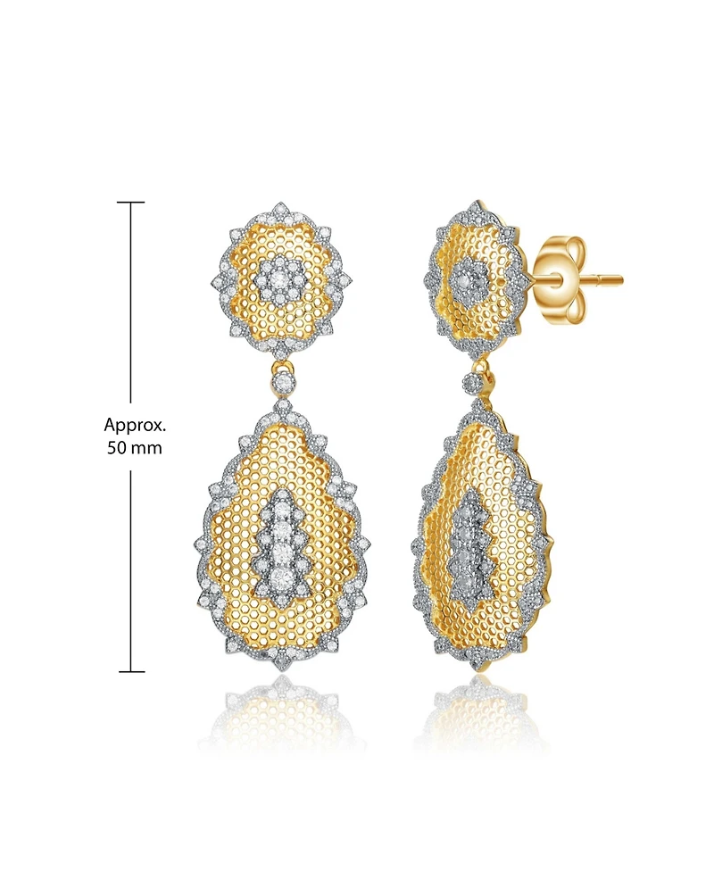 14K Gold Plated 2 Settings Cubic Zirconia Drop Earrings