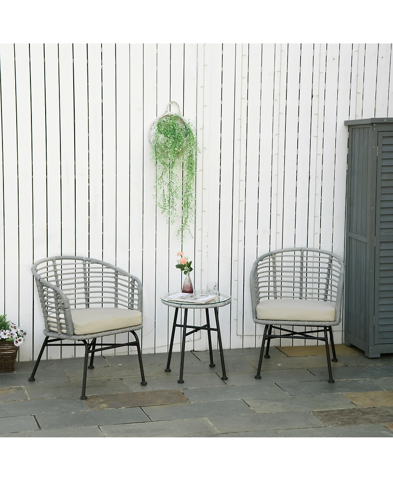 Outsunny 3pc Patio Bistro Set, Pe Rat Barrel Chairs & Table,