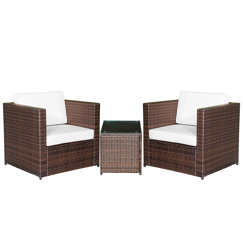 Outsunny Wicker Bistro Patio Set, 2 Porch Chairs & Glass Table