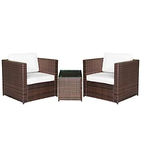 Outsunny Wicker Bistro Patio Set, 2 Porch Chairs & Glass Table