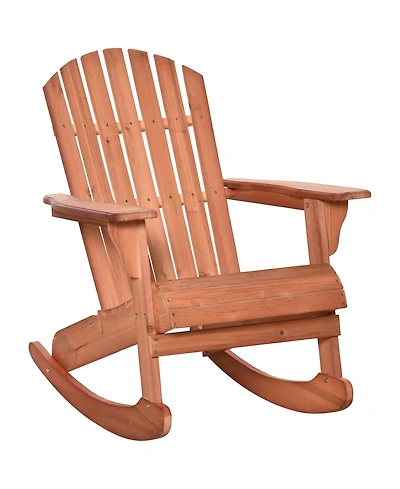 Outsunny Wooden Adirondack Rocking Chair Outdoor Lounge Chair Fire Pit Seating with Slatted Wooden Design, Fanned Back, & Classic Rustic Style for Pat