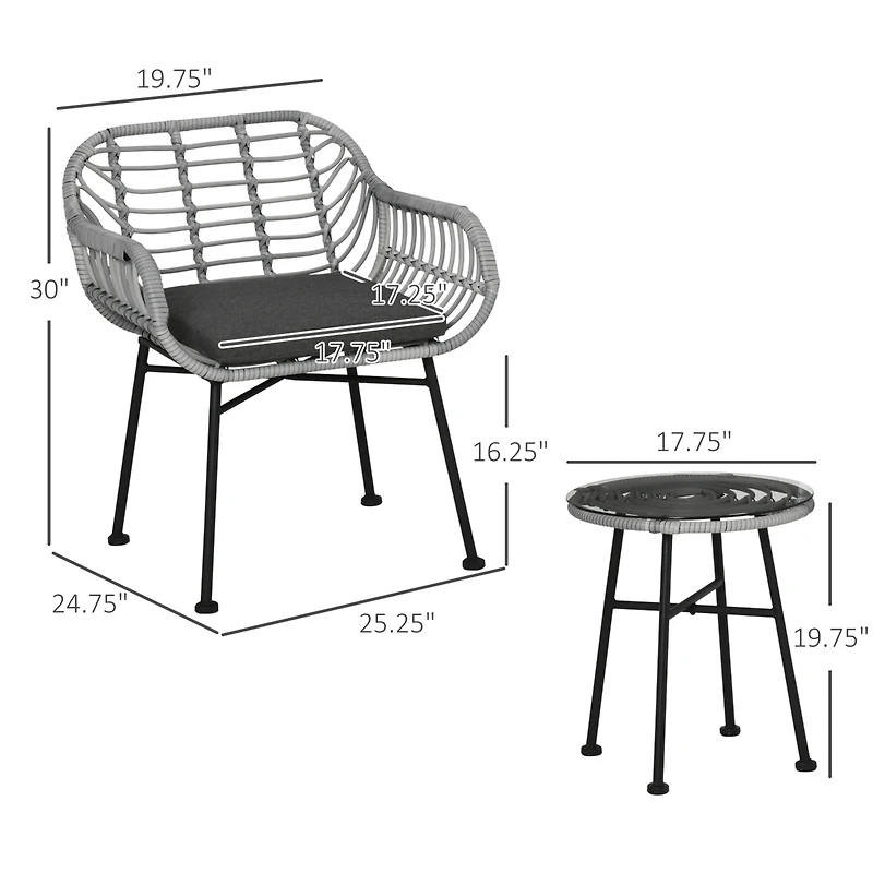 Outsunny 3 Piece Patio Set, Pe Rat Table and Chairs,